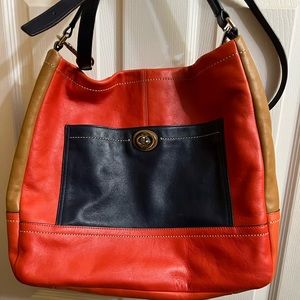 Coach Red, Blue and Tan leather shoulder bag